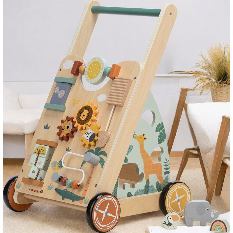 Antepremergator, Free2Play, My First Steps, Cu multiple activitati, Din lemn, , 31.8 x 26.5 x45.5 cm, Safari, Conform cu standardele europene EN71-1;2018, EN71-2:2020, EN71-3:2021