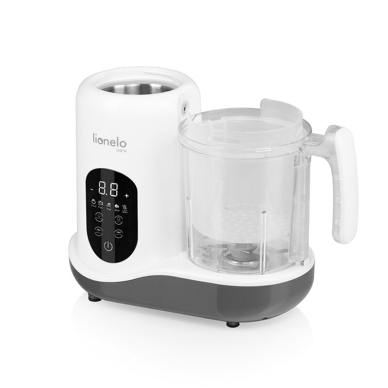 Aparat de gatit, Lionelo, BabyMenu, 5 in 1, Cu gatire la abur, dezghetare, amestecare, incalzire, sterilizare, Cu recipient din tritan, Alb