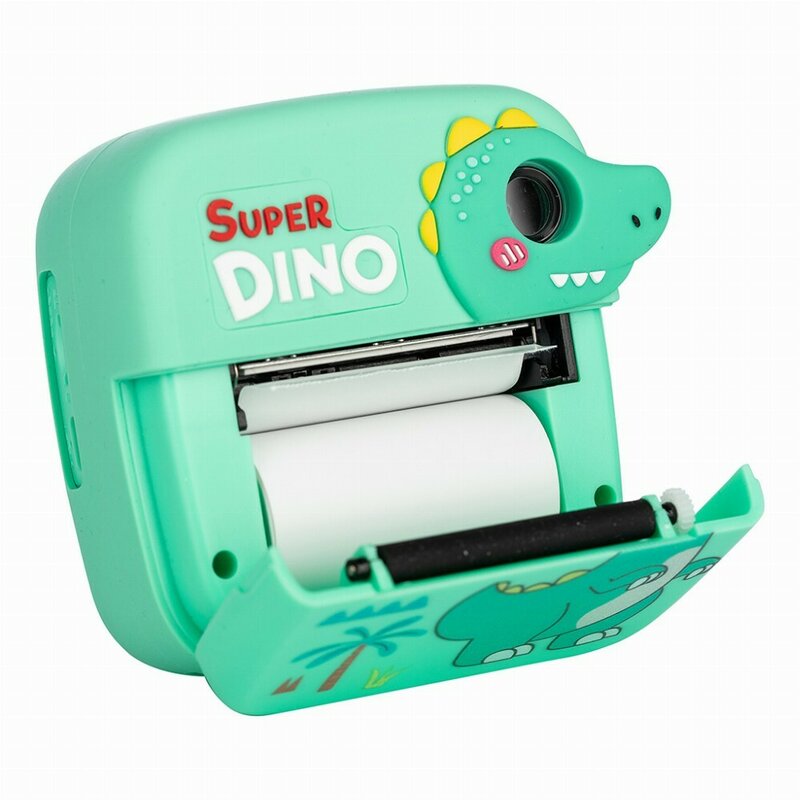 Aparat foto copii cu printare instant, Free2Play, Camere duale fata-spate, Cadre distractive, Cu 6 filtre, Dino