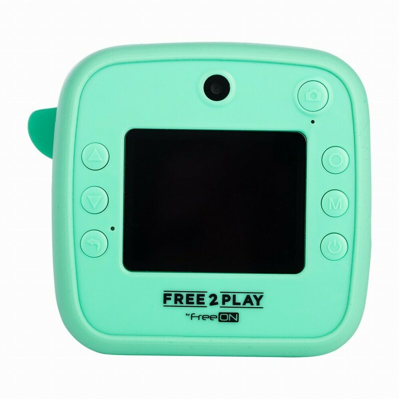Aparat foto copii cu printare instant, Free2Play, Camere duale fata-spate, Cadre distractive, Cu 6 filtre, Dino