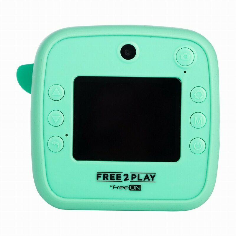 Aparat foto copii cu printare instant, Free2Play, Camere duale fata-spate, Cadre distractive, Cu 6 filtre, Dino