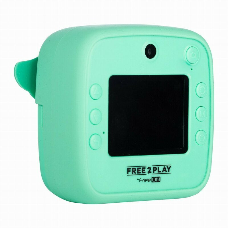 Aparat foto copii cu printare instant, Free2Play, Camere duale fata-spate, Cadre distractive, Cu 6 filtre, Dino