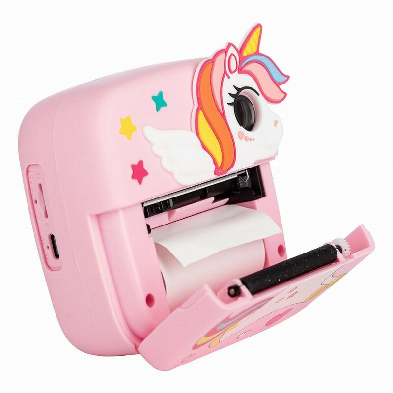 Aparat foto copii cu printare instant, Free2Play, Camere duale fata-spate, Cadre distractive, Cu 6 filtre, Unicorn