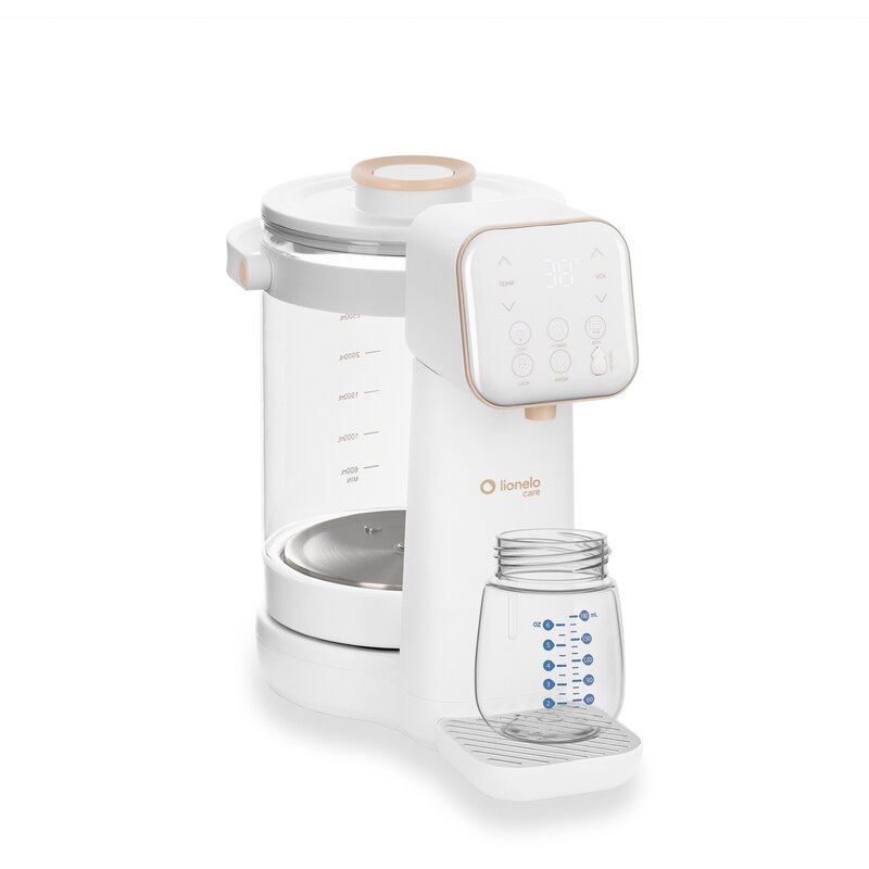 Aparat pentru incalzirea si declorizare apei, Lionelo, Babypresto 2.0, Pentru lapte parf, Lampa UV, Rezervor 3l, Lumina de noapte, Dozare 30- 300 ml, 1200 W, Afisaj digital, Alb