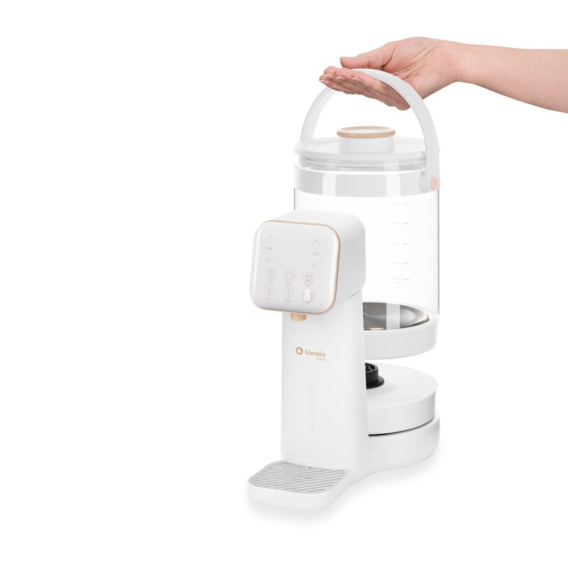 Aparat pentru incalzirea si declorizare apei, Lionelo, Babypresto 2.0, Pentru lapte parf, Lampa UV, Rezervor 3l, Lumina de noapte, Dozare 30- 300 ml, 1200 W, Afisaj digital, Alb