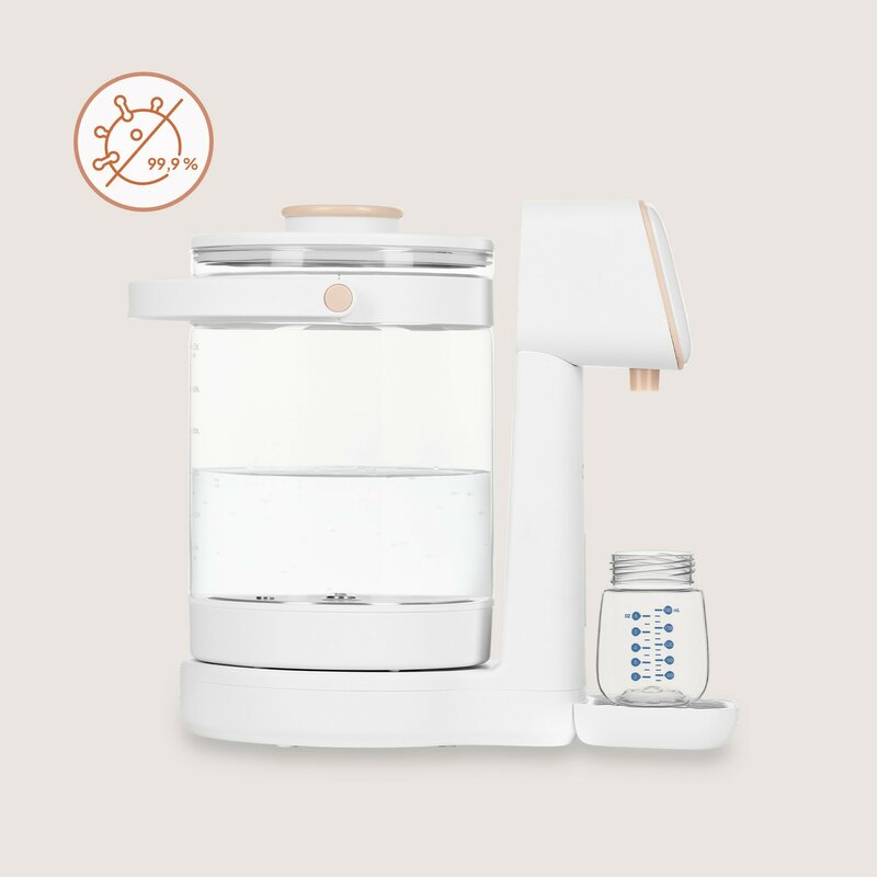Aparat pentru incalzirea si declorizare apei, Lionelo, Babypresto 2.0, Pentru lapte parf, Lampa UV, Rezervor 3l, Lumina de noapte, Dozare 30- 300 ml, 1200 W, Afisaj digital, Alb