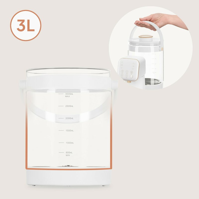 Aparat pentru incalzirea si declorizare apei, Lionelo, Babypresto 2.0, Pentru lapte parf, Lampa UV, Rezervor 3l, Lumina de noapte, Dozare 30- 300 ml, 1200 W, Afisaj digital, Alb