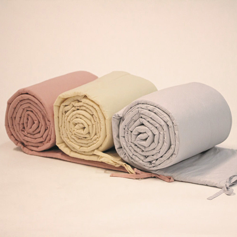 Aparatoare patut, Petite&Mars, Tilly, 120x60 cm, Cu panglici, Din bumbac, Lungime 180 cm, Inaltime 36 cm, Gri deschis