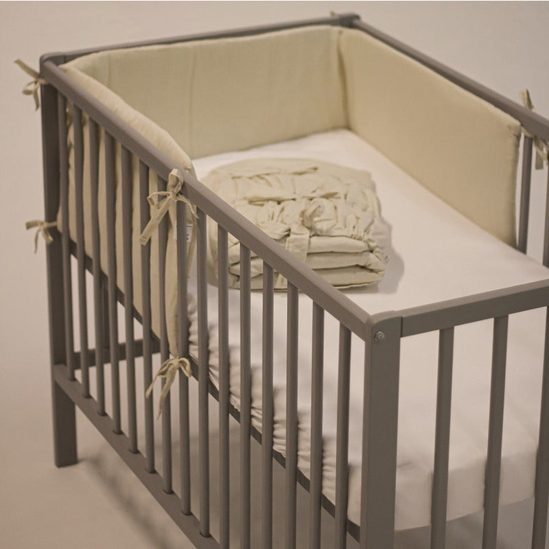Aparatoare patut, Petite&Mars, Tilly, 120x60 cm, Cu panglici, Din bumbac, Lungime 180 cm, Inaltime 36 cm, Gri deschis