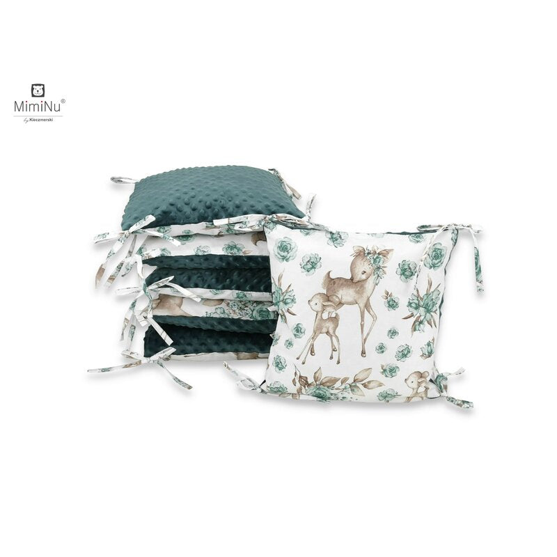 Detaliu Apărătoare cu 6 pernuțe MimiNu Minky Sweet Deer Mint, 6 × 35x35 cm
