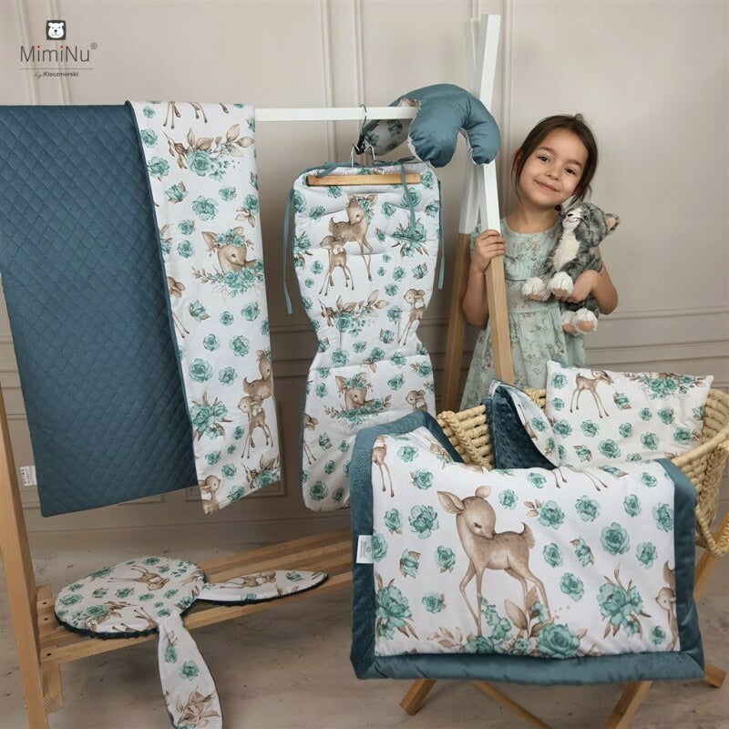 Aparatoare patut MimiNu cu 6 pernute Minky Sweet Deer Mint