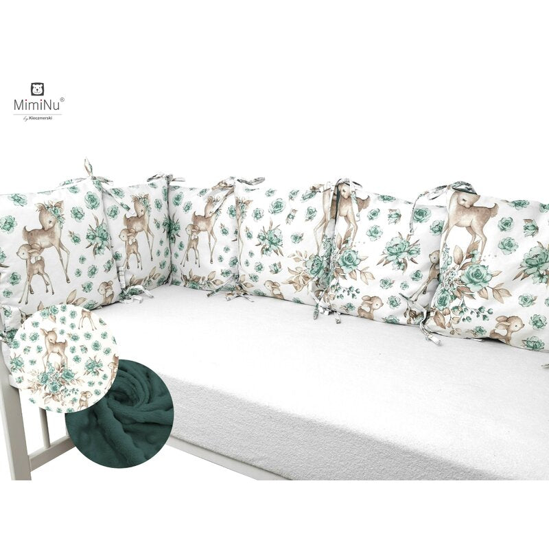 Apărătoare cu 6 pernuțe MimiNu Minky Sweet Deer Mint, 6 × 35x35 cm