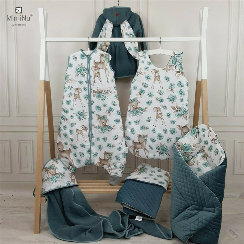 Apărătoare cu 6 pernuțe MimiNu Minky Sweet Deer Mint, 6 × 35x35 cm
