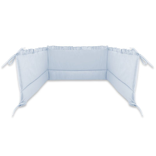 Aparatoare pentru patut, MimiNu, Cu volanase, Din bumbac certificat Oeko Tex Standard 100, 180x30 cm, Cu panglici, Colectia Royal, Blue