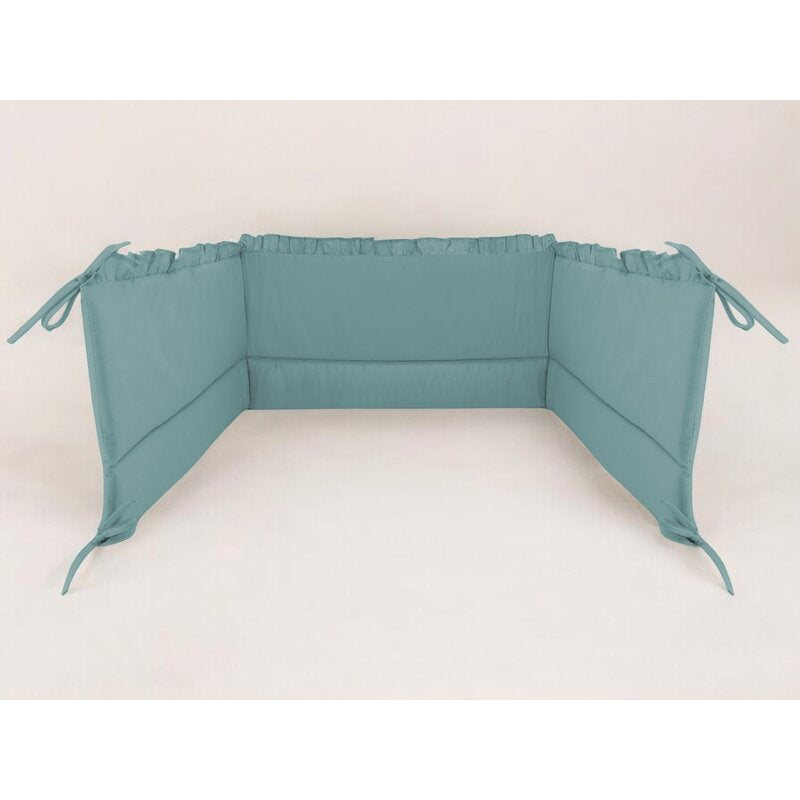 Aparatoare pentru patut, MimiNu, Cu volanase, Din bumbac certificat Oeko Tex Standard 100, 180x30 cm, Cu panglici, Colectia Royal, Nepal Green