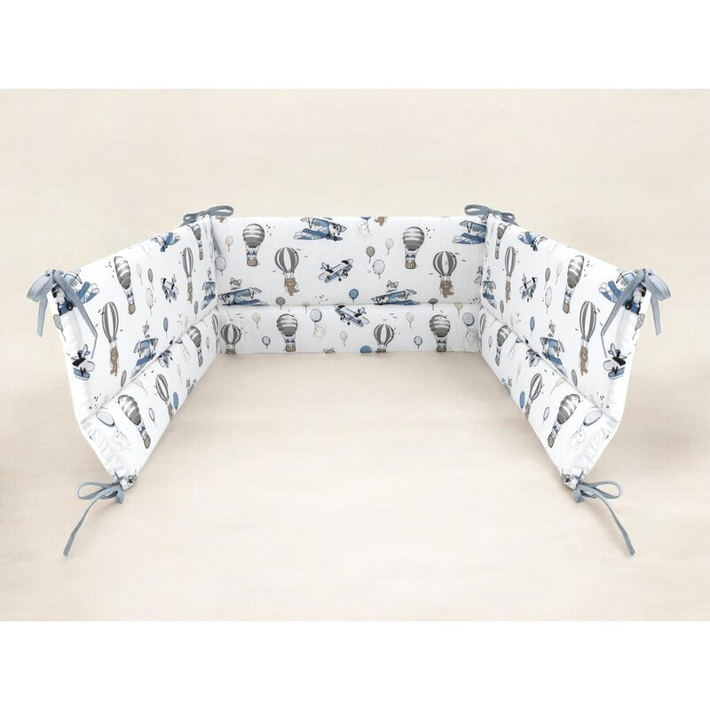 Aparatoare pentru patut, MimiNu, Din bumbac certificat Oeko Tex Standard 100, 180x30 cm, Cu panglici, Blue Plane