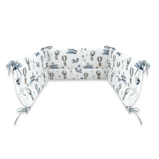 Aparatoare pentru patut, MimiNu, Din bumbac certificat Oeko Tex Standard 100, 180x30 cm, Cu panglici, Blue Plane