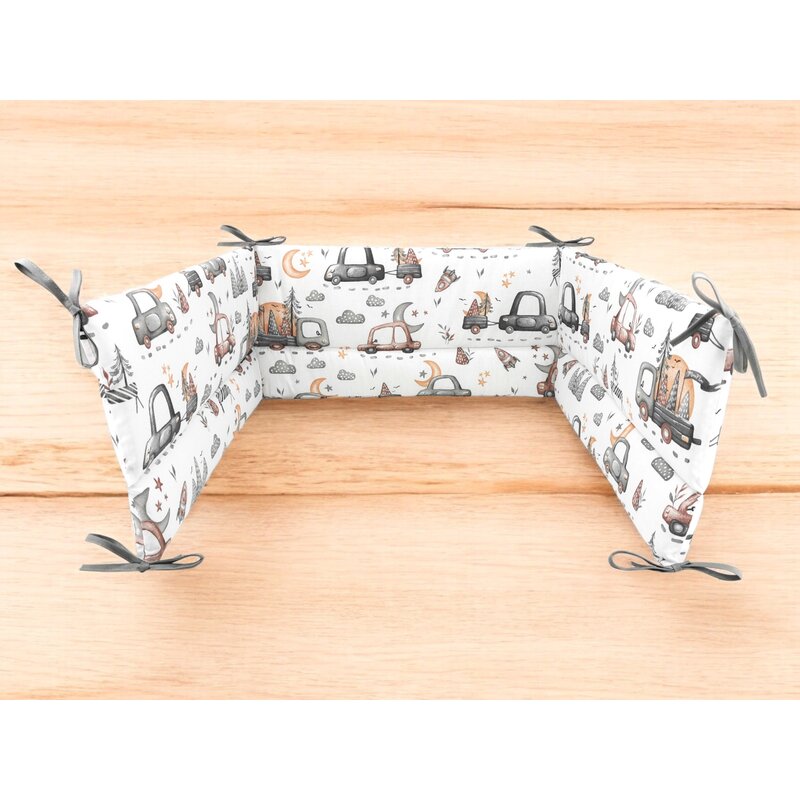 Apărătoare pătuț MimiNu Cars Grey, 180x30cm