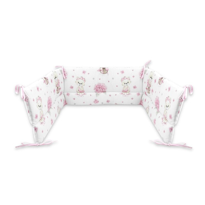 Aparatoare pentru patut, MimiNu, Din bumbac certificat Oeko Tex Standard 100, 180x30 cm, Cu panglici, Design, Pink Ballerina