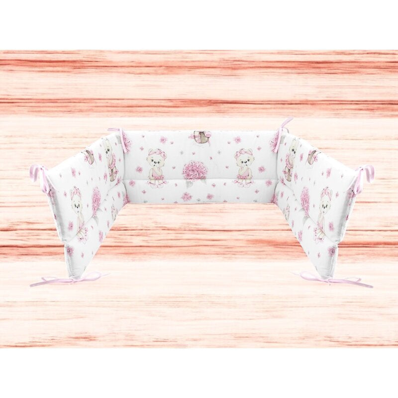 Aparatoare pentru patut, MimiNu, Din bumbac certificat Oeko Tex Standard 100, 180x30 cm, Cu panglici, Design, Pink Ballerina