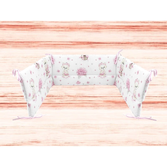 Aparatoare pentru patut, MimiNu, Din bumbac certificat Oeko Tex Standard 100, 180x30 cm, Cu panglici, Design, Pink Ballerina