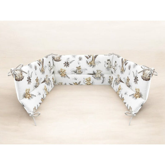 Aparatoare pentru patut, MimiNu, Din bumbac certificat Oeko Tex Standard 100, 180x30 cm, Cu panglici, Savanna