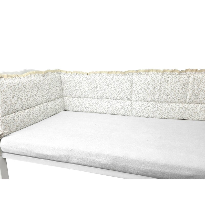 Aparatoare pentru patut, MimiNu, Premium, Cu volanase si dantela, Din bumbac certificat Oeko Tex Standard 100, 180x30 cm, Cu panglici, Meadow