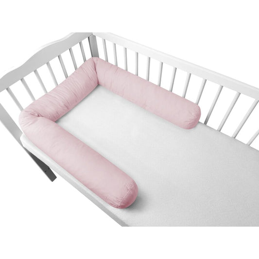 Aparatoare pentru patut, MimiNu, Tip rulou, Cu husa detasabila, Lungime 180 cm, Din bumbac certificat Oeko Tex Standard 100, Colectia Royal, Powder Pink