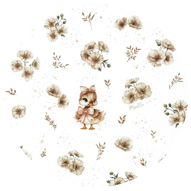 Aparatoare pentru patut, MimiNu, Tip rulou, Cu husa detasabila, Lungime 180 cm, Din bumbac certificat Oeko Tex Standard 100, Design, Ducklings Beige