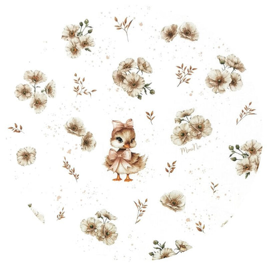 Aparatoare pentru patut, MimiNu, Tip rulou, Cu husa detasabila, Lungime 180 cm, Din bumbac certificat Oeko Tex Standard 100, Design, Ducklings Beige