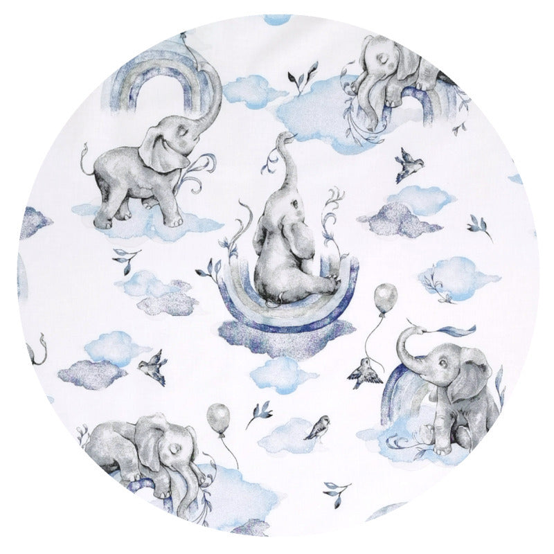 Apărătoare pătuț Qmini Elephants on Rainbow Blue 180x30 cm – prezentare produs