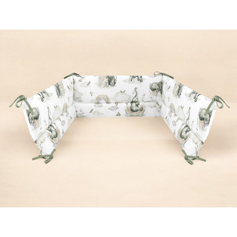 Aparatoare pentru patut, Qmini, Din bumbac certificat Oeko Tex Standard 100, 210X30 cm, Cu panglici, Elephants on Rainbow