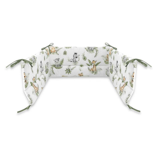 Aparatoare pentru patut, Qmini, Din bumbac certificat Oeko Tex Standard 100, 210X30 cm, Cu panglici, Safari