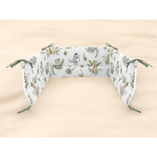 Aparatoare pentru patut, Qmini, Din bumbac certificat Oeko Tex Standard 100, 210X30 cm, Cu panglici, Safari
