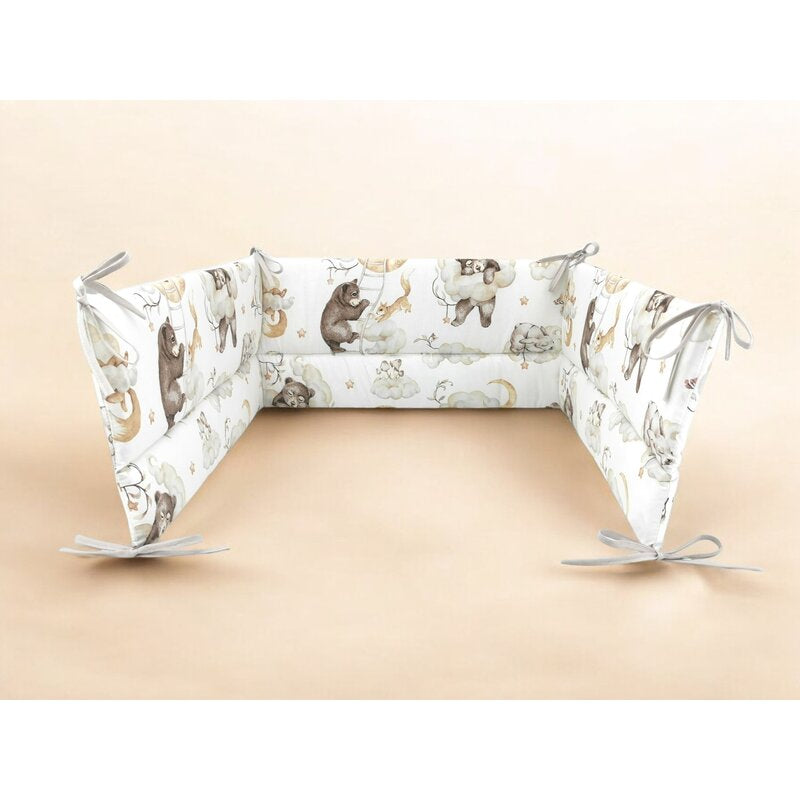 Aparatoare pentru patut, Qmini, Din bumbac certificat Oeko Tex Standard 100, 210x30 cm, Cu panglici, Teddy Bear and Friends Beige