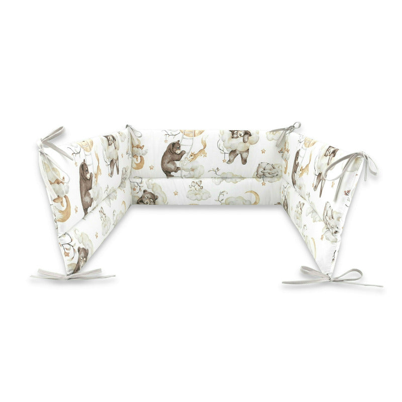 Aparatoare pentru patut, Qmini, Din bumbac certificat Oeko Tex Standard 100, 210x30 cm, Cu panglici, Teddy Bear and Friends Beige