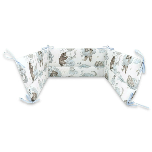 Aparatoare pentru patut, Qmini, Din bumbac certificat Oeko Tex Standard 100, 210x30 cm, Cu panglici, Teddy Bear and Friends Blue