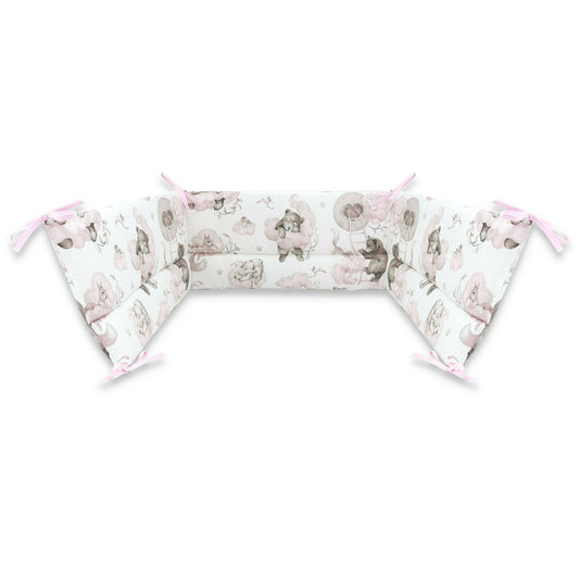 Aparatoare pentru patut, Qmini, Din bumbac certificat Oeko Tex Standard 100, 210x30 cm, Cu panglici, Teddy Bear and Friends Pink