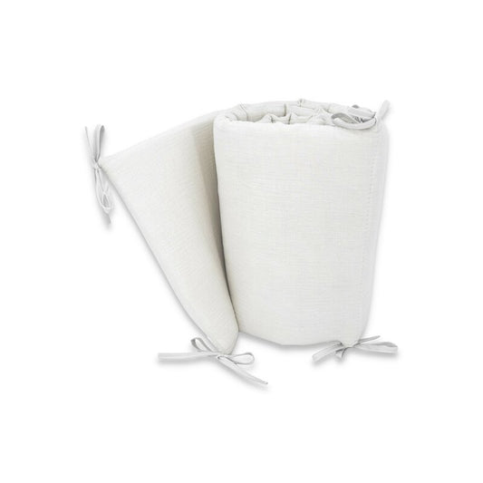 Aparatoare pentru patut, Qmini, Din muselina dubla, 180x30 cm, Din material certificat Oeko Tex Standard 100, Cu panglici, Cream