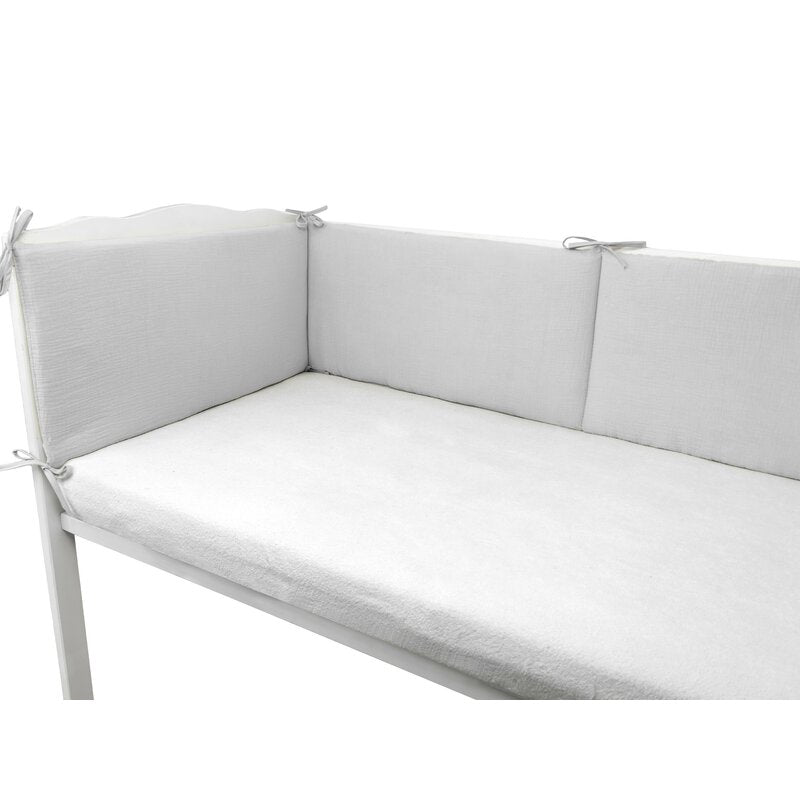 Apărătoare pătuț Qmini muselină 180x30 cm, Gri – prezentare produs