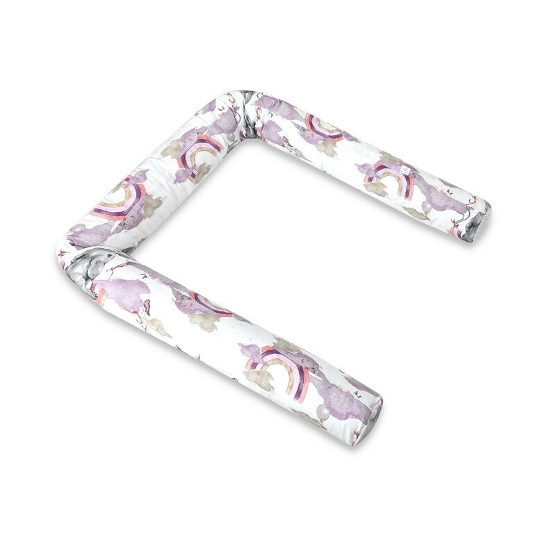 Apărătoare rulou pătuț Qmini Elephants on Rainbow Pink 180x10 cm – imagine 4