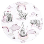 Apărătoare rulou pătuț Qmini Elephants on Rainbow Pink 180x10 cm – detaliu produs