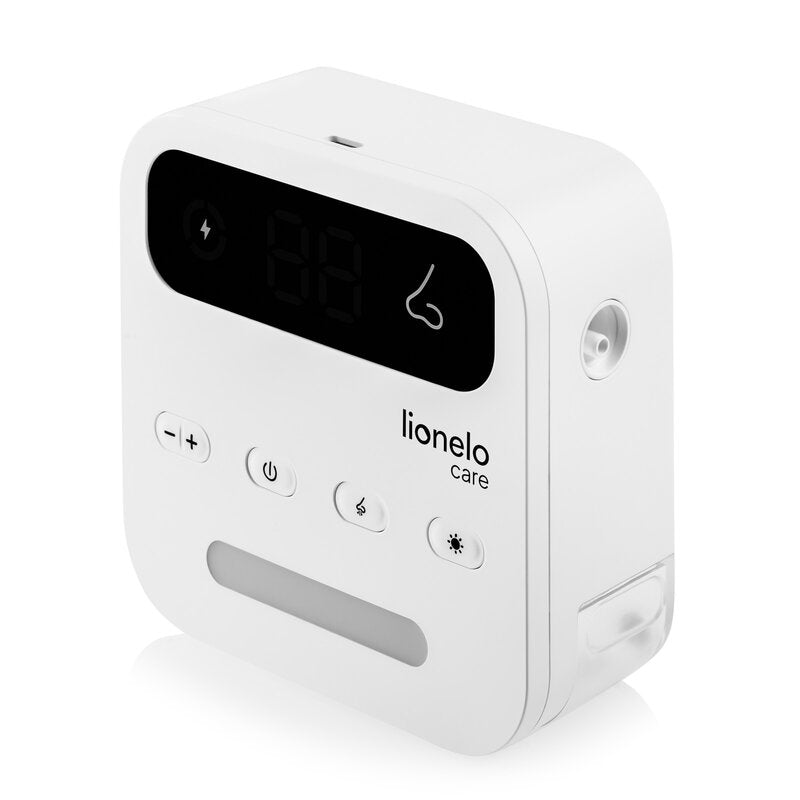 Aspirator nazal electric, Lionelo, Babyair Flow, Multifunctional, 9 trepte de aspirare, Functionare wireless pana la 2.5 h, Silentios, Functie de lampa, 3 varfuri din silicon, Perie de curatare inclusa, Cablu de incarcare USB-C, Alb