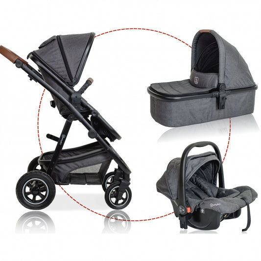 BabyGo - Carucior 3 in 1 Simplex, Grey Melange