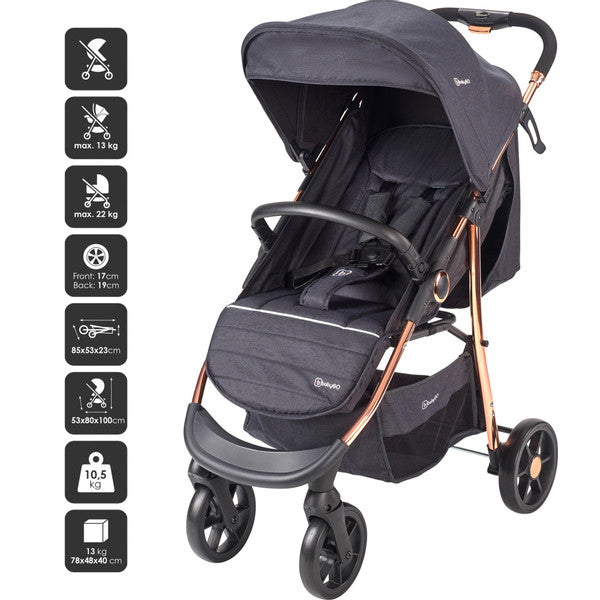 BabyGo - Carucior Style 3 in 1 Black-Rose