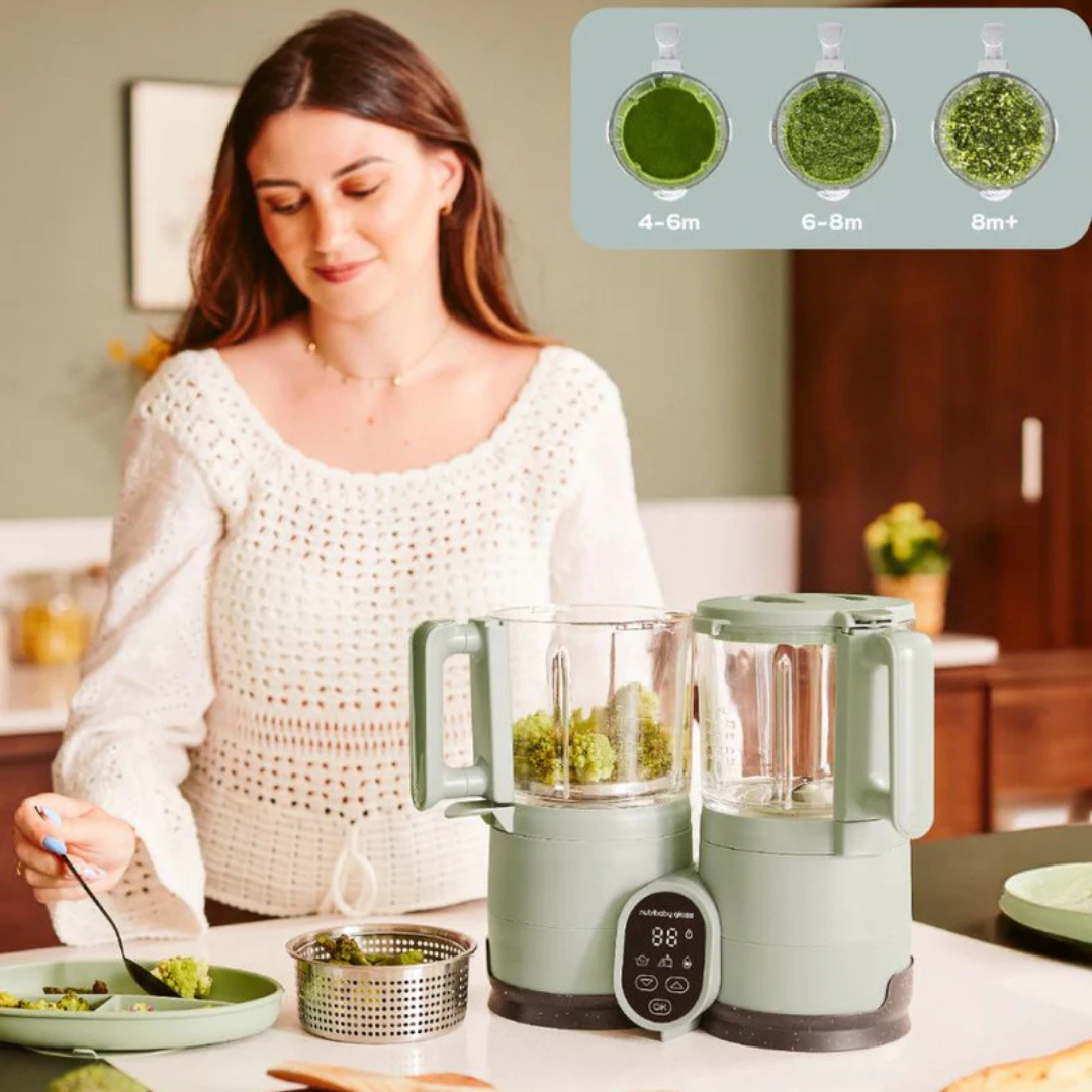 Babymoov - Robot multifunctional Nutribaby Glass 4 in 1 din sticla si otel inoxidabil Celadon Green