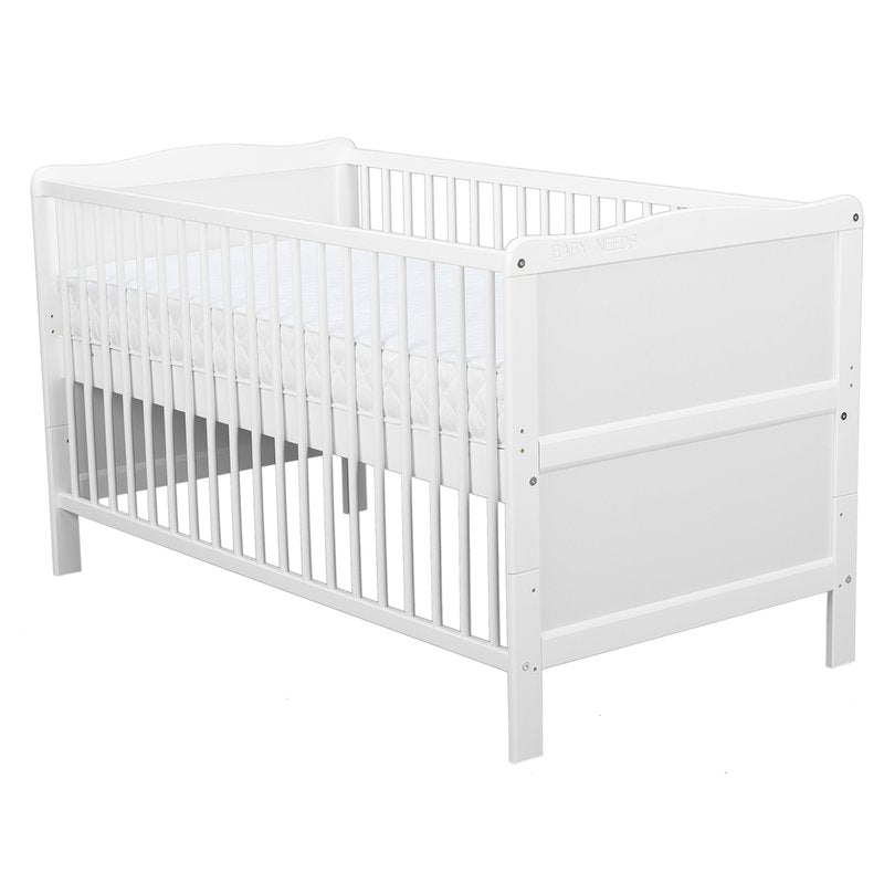Pătuț BabyNeeds Nadia 140x70 cm alb – pătuț cu lateralele montate