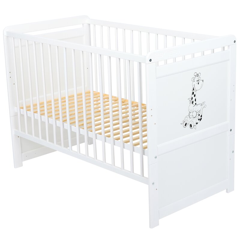 Pătuț BabyNeeds Nadia II Girafa 120x60 cm alb – somieră din lamele fără saltea