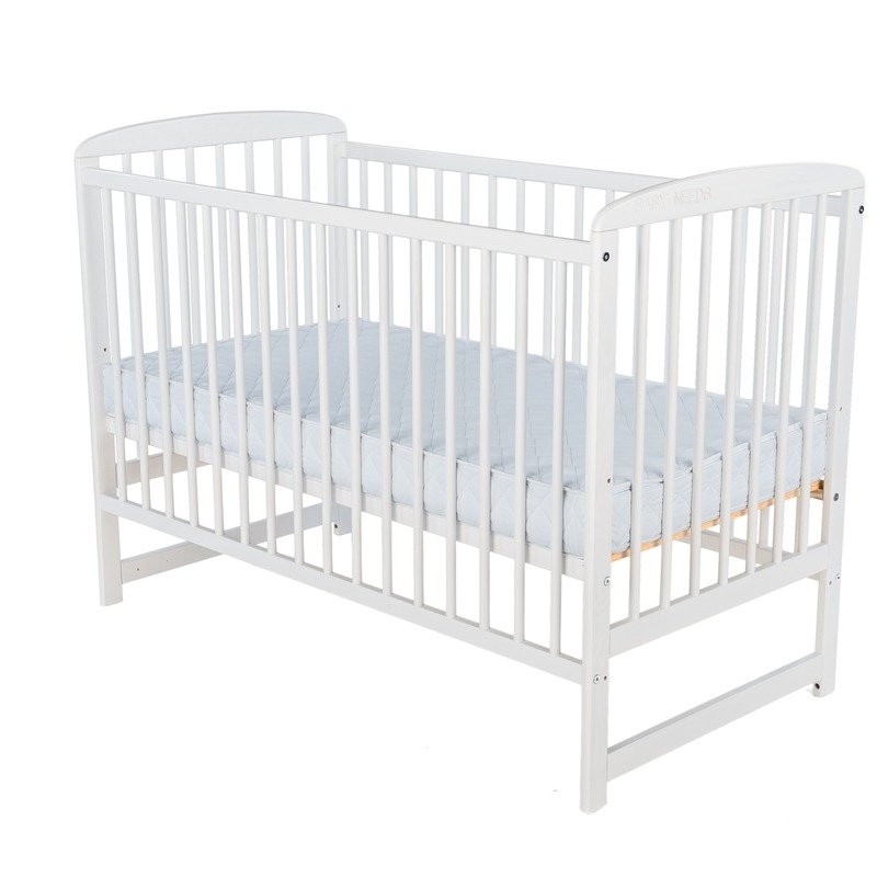 Pătuț BabyNeeds Ola 120x60 cm alb – vedere de ansamblu cu lateralele montate