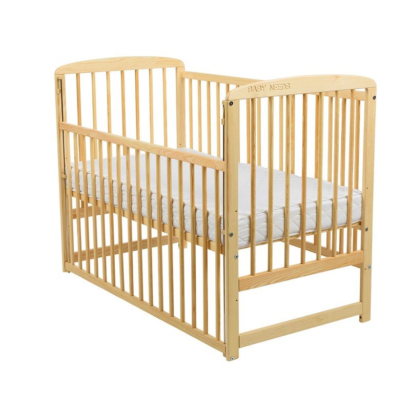 Pătuț BabyNeeds Ola 120x60 cm natur – laterala culisantă coborâtă